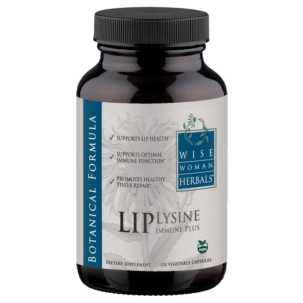 Wise Woman Herbals Lysine Immune Plus Lip, Additive-Free Non-GMO Formel, High-Potency L-Lysine & Immunität Blend, Lip & Skin Health Support, Natural Immune Defense, 120 Veg Caps