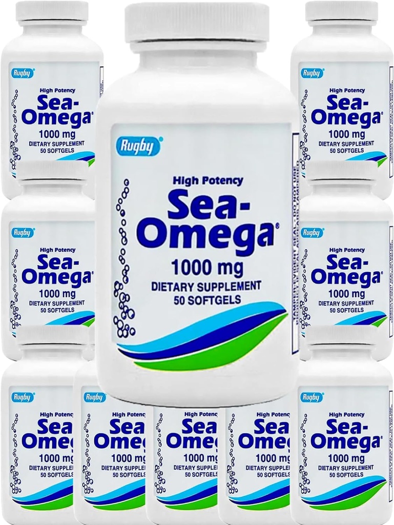 500 Softgels (10 Flasche) Hohe Potenz Rugby 1000mg natürliches Tiefsee Hiccupsless Fish Oil Omega-3 Fettsäuren (EPA 300mg & DHA 200mg) für Männer & Frauen,Promotes Gehirn/Hair/Skin & Heart Health, Made in USA