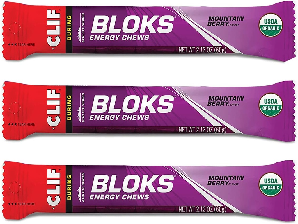 CLIF BLOKS - Energy Chews - Mountain Berry - Non-GMO - Plant Based Food - Fast Fuel for Cycling and Running -Workout Snack(2.1 Unnce Packet, 3 Count)