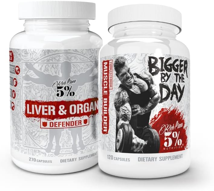 5% Ernährung 2-Stack | Liver & Organ Defender mit NAC + BiggerByTheDay | Liver, Kidney, & Heart Support + Anabolic Muscle Builder, Hardcore Lean Masse Gainer mit Turkesterone, HICA, L-Leucine