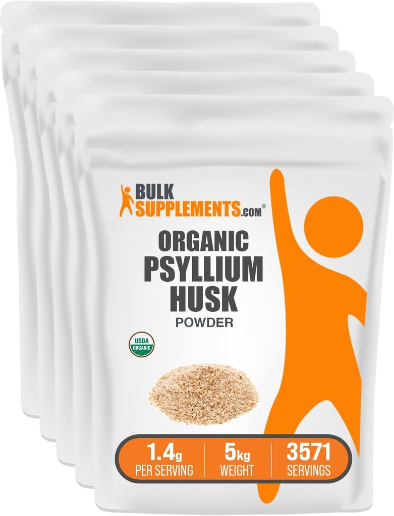 BulkSupplements.com Poudre de musc de Psyllium organique - Poudre de musc de Psyllium pour cuisson, Supplément de fibre - Sans gluten, 1,4 g par portion, 1 kg (2,2 lb) (paquet de 5)