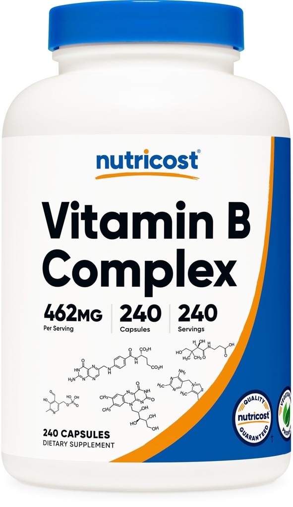 Nutricost Complexe de vitamine B 462mg, 240 Capsules - avec vitamine C - Complexe énergétique