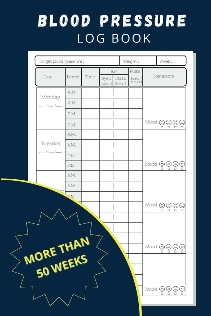 Blood Pressure Log Book: Einfacher Daily Tracker zum Aufzeichnen und Überwachen von Blutdruck zu Hause