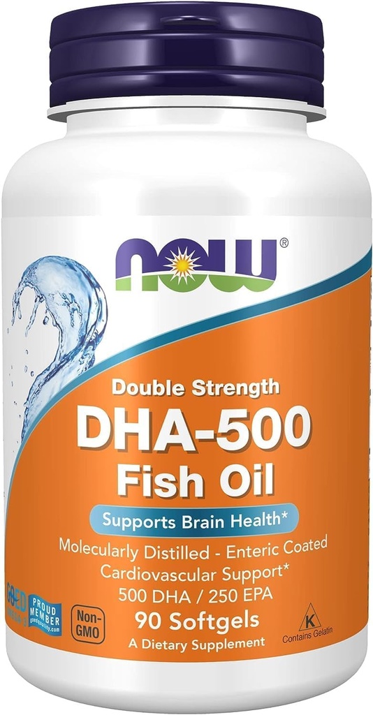 Maintenant Aliments DHA- 500 mg soutient la fonction cognitive, 90 gels