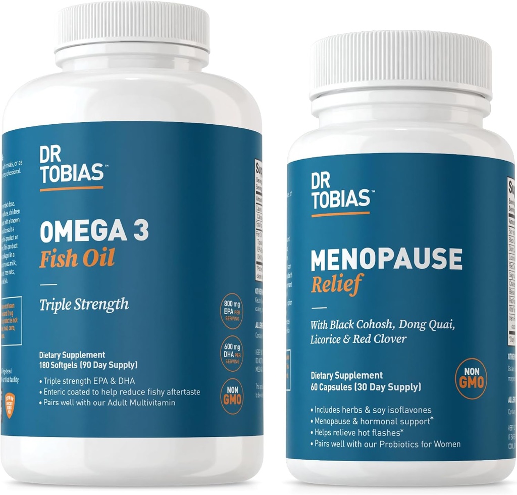 Dr. Tobias Omega 3 Fish Oil und Menopause Relief für Frauen, Endokrine Unterstützung mit Essential Omega 3s, Hot Flashes und Nacht Sweats Supplements, Non-GMO