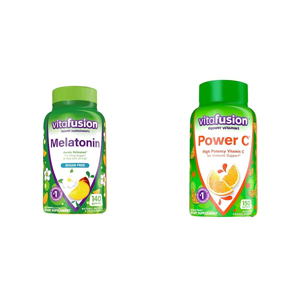 Vitafusion Melatonin 140ct Power C Vitamin C Gummis 150ct Immununterstützung Orange Flavor