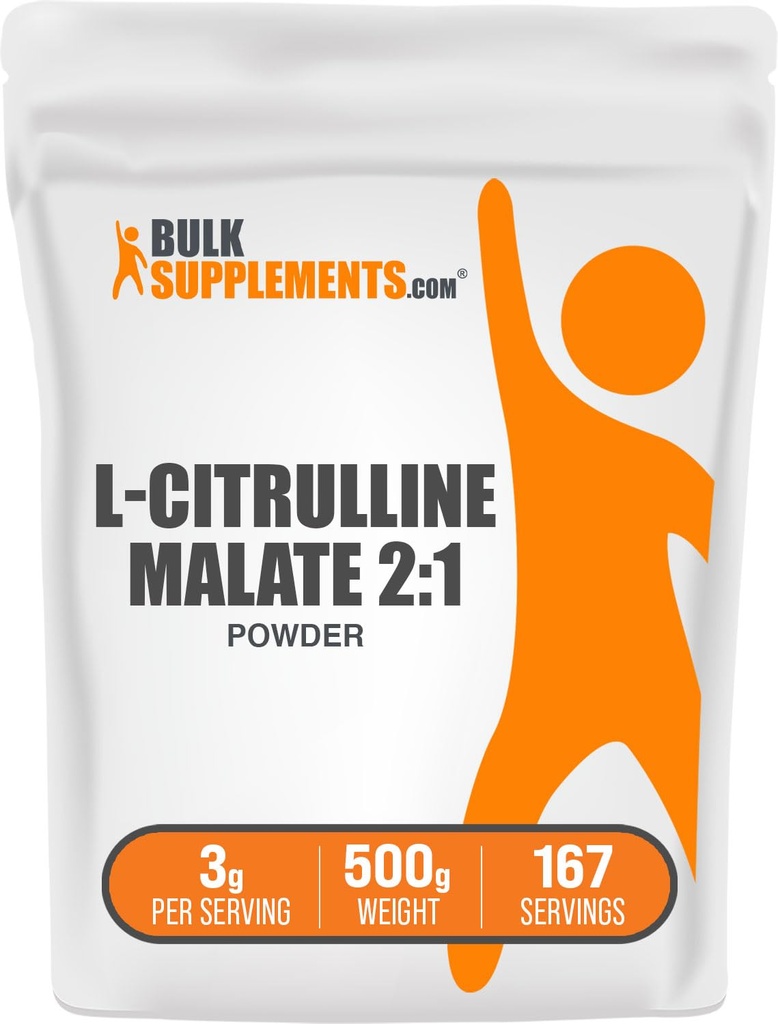 BulkSupplements.com L-Citrulline Malat 2:1 Pulver - Nitric Oxid Boost, Citrulline Malate Supplement - Unflavored & Glutenfrei - 3g pro Servierungen, 500g (1.1 lbs) (Pack von 1)