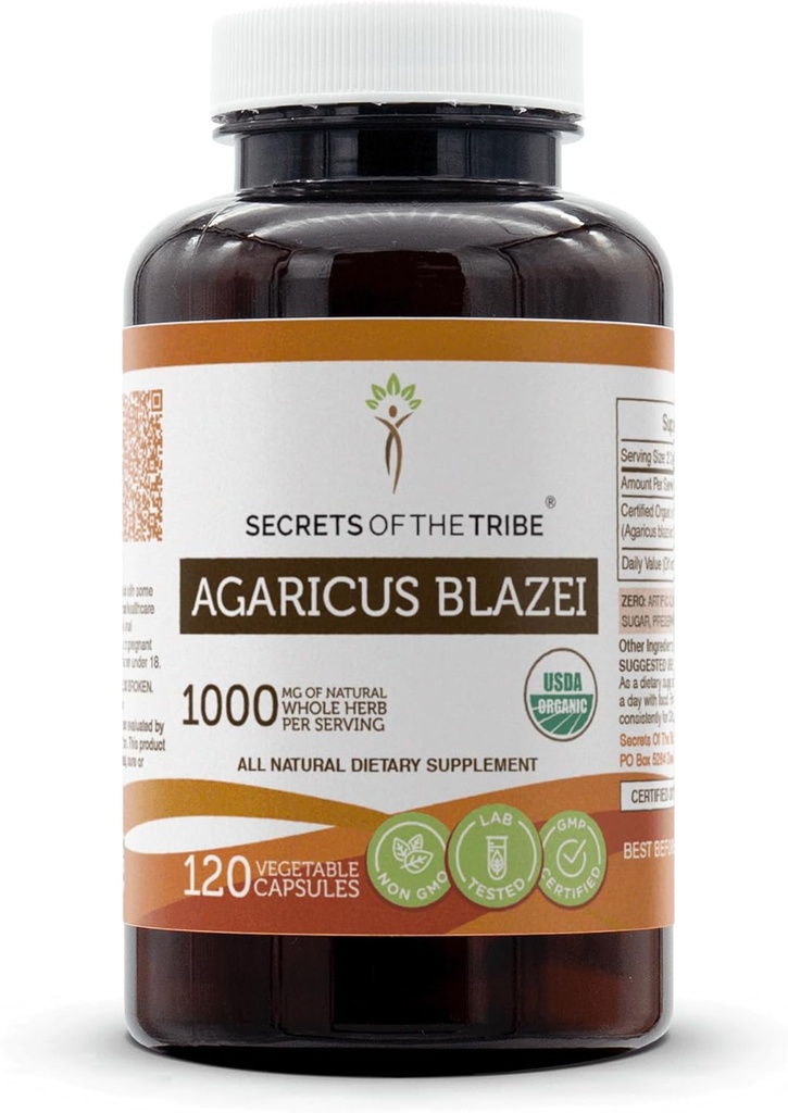 Geheimnisse des Tribe Agaricus Blazei 120 Kapseln, 1000 mg, USDA Organic Agaricus blazei murill Getrocknetes Pilz (120 Kapseln)