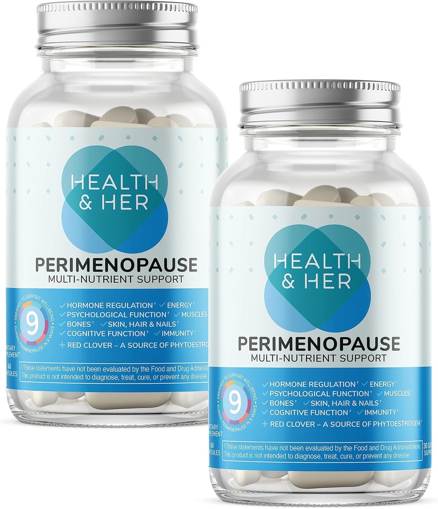 Santé et son supplément de soutien multinutrient périménopause, soutien au bien-être pendant la préménopause - (Le stade précoce de la ménopause) soutient l'équilibre hormonal féminin, l'énergie, la peau, Vegan (120 ct.)