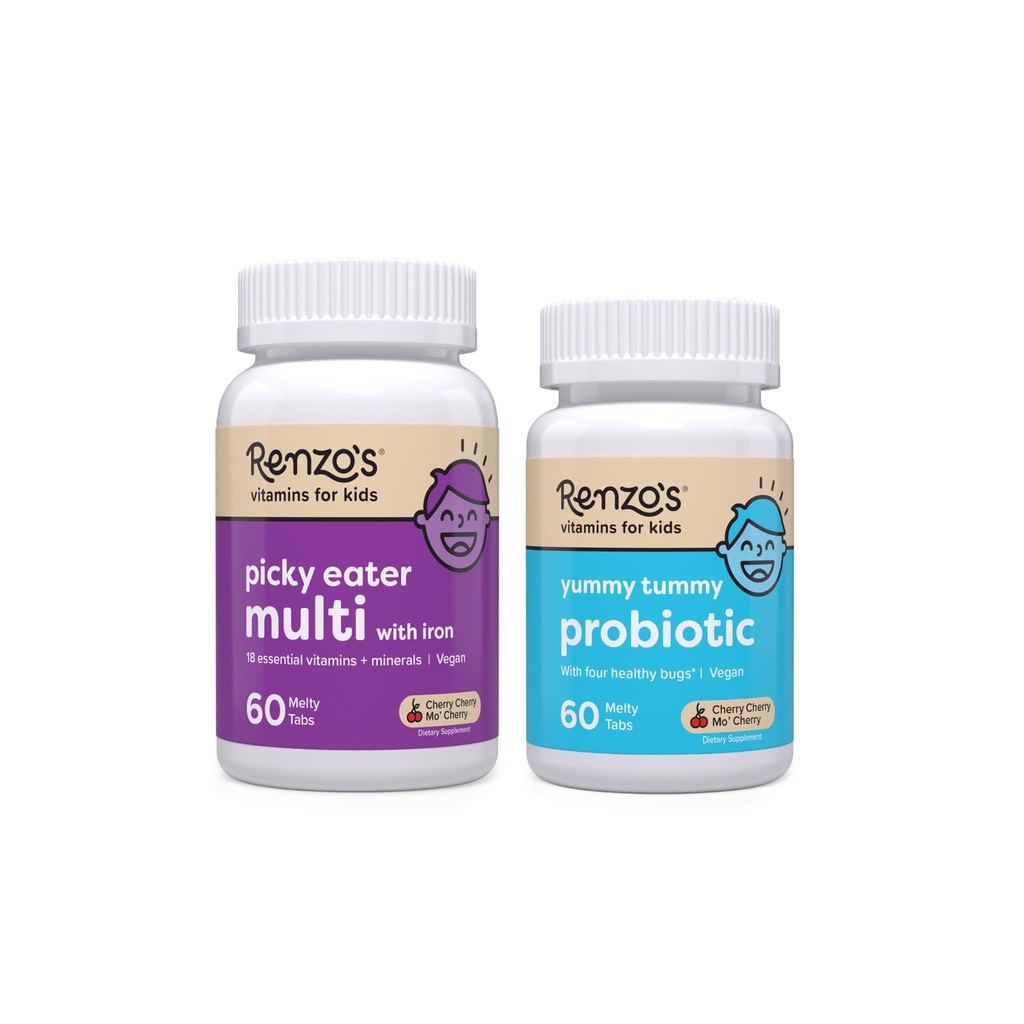 Vitamines Renzo Happy Tummies Bundle, Probiotiques pour les enfants et Picky Eater Kids Multivitamine