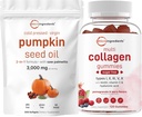 Micro Ingredients Kürbis Seed Oil mit Säge Palmetto 3.000mg Softgels & Multi Collagen Peptide Gummis | 2 Pack | Kaltgepresstes Virgin Oil | Zuckerfrei + Biotin, Hyaluronsäure, & Vitamin C Complex