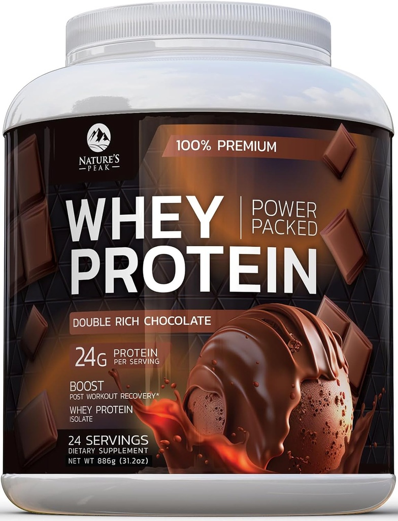 Premium 100% Whey Protein Pulver 24g, Double Rich Chocolate, Advanced Isolate Protein für Muskelaufbau, Recovery & Immun System Unterstützung, kein hinzugefügter Zucker, für Shakes & Chocolate Smoothies - 24 Portionen