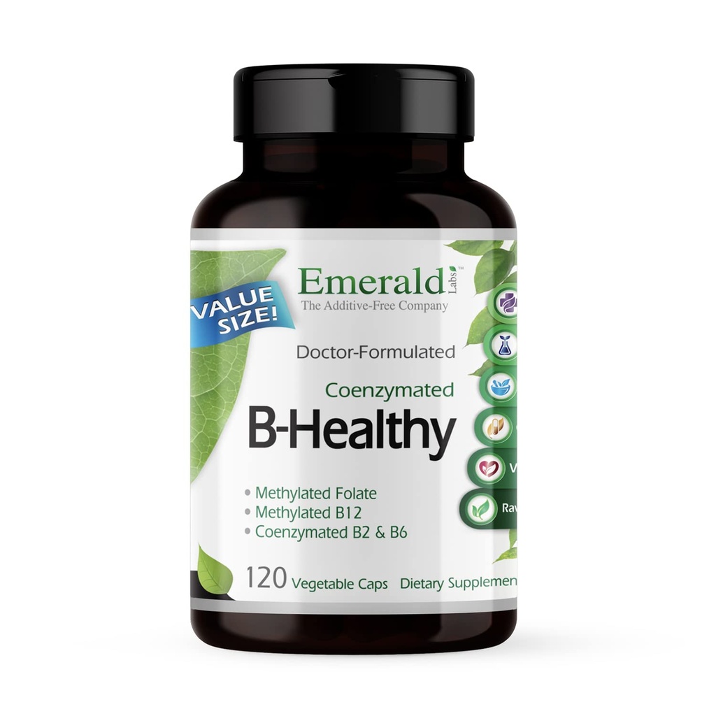 EMERALD LABS B-Healthy - Vegan Vitamin B Complex - Inklusive methylierter Folsäure & Full Spectrum B Vitamine - Unterstützt Immun-, Gehirn- und Herzgesundheit* - 120 pflanzliche Kapseln