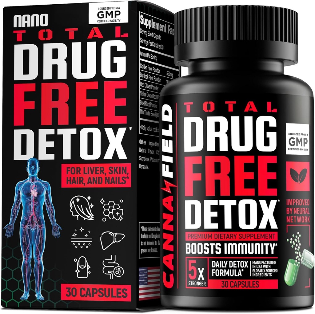 Total Detox and Liver Cleanse - USA Made - Detox 5 jours - Nettoyeur de toxines naturelles pour la peau, les cheveux, les ongles, les Gut – Mega Support et Réparation - Natural Herbal Health Formula, Immune Support