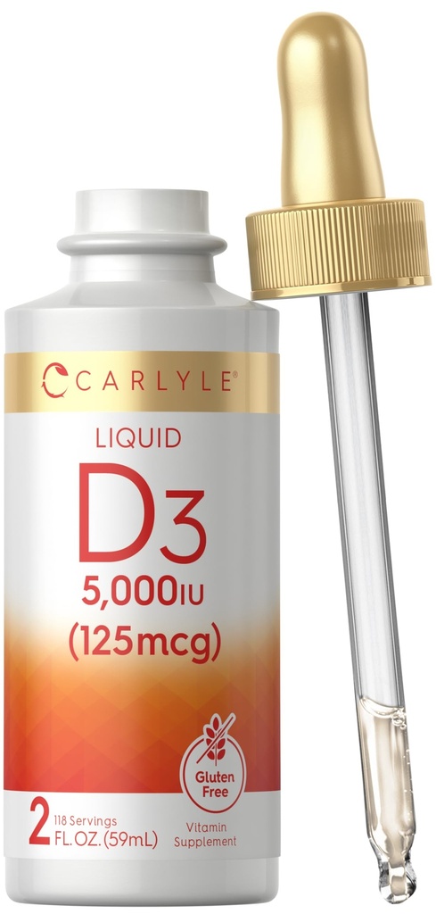 Carlyle Liquid Vitamin D3 | 5000 IU (125 mcg) | 2 oz | Vegetarisch, Non-GMO, und Glutenfreie Ergänzung | Vitamin D Flüssigkeitstropfen für Erwachsene