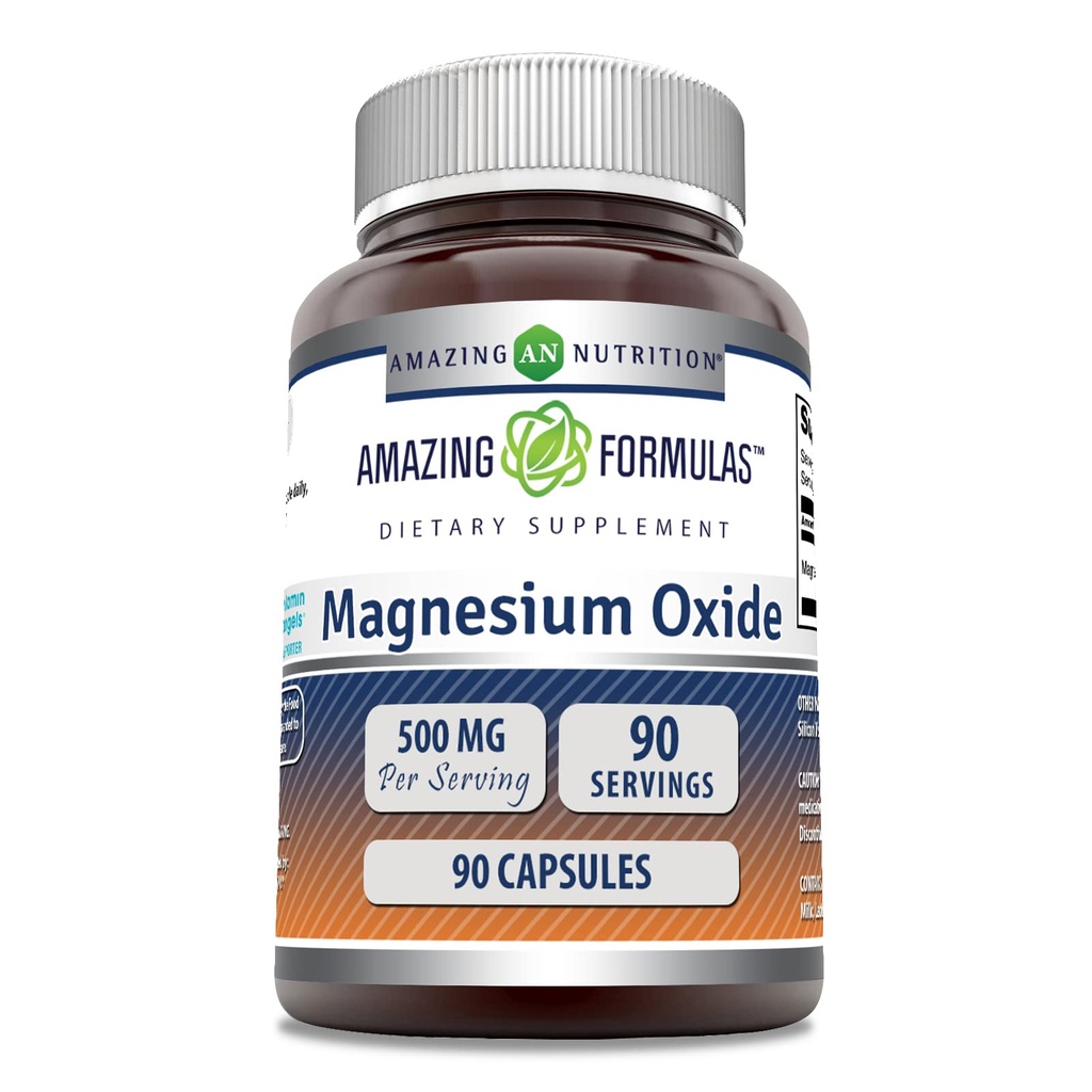 Formules étonnantes Supplément à l'oxyde de magnésium : 500 Mg par service 90 Capsules Non-OGM
