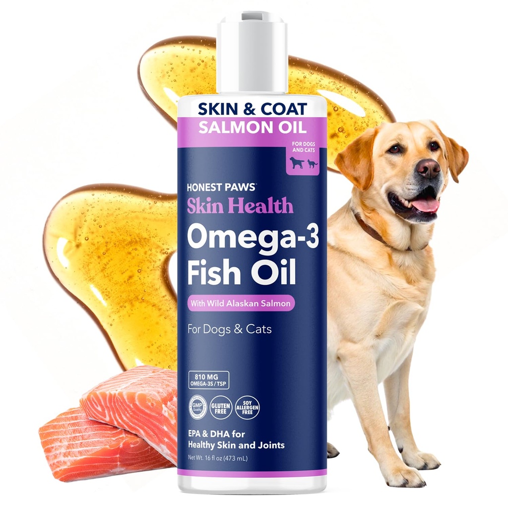 Honest Paws Wild Alaskan Lachsöl für Hunde & Katzen – Omega 3 Fischöl-Ergänzung für Haut, Mantel, Joint & Heart Health – Natürlich, nachhaltig Sourced, 16 Unze