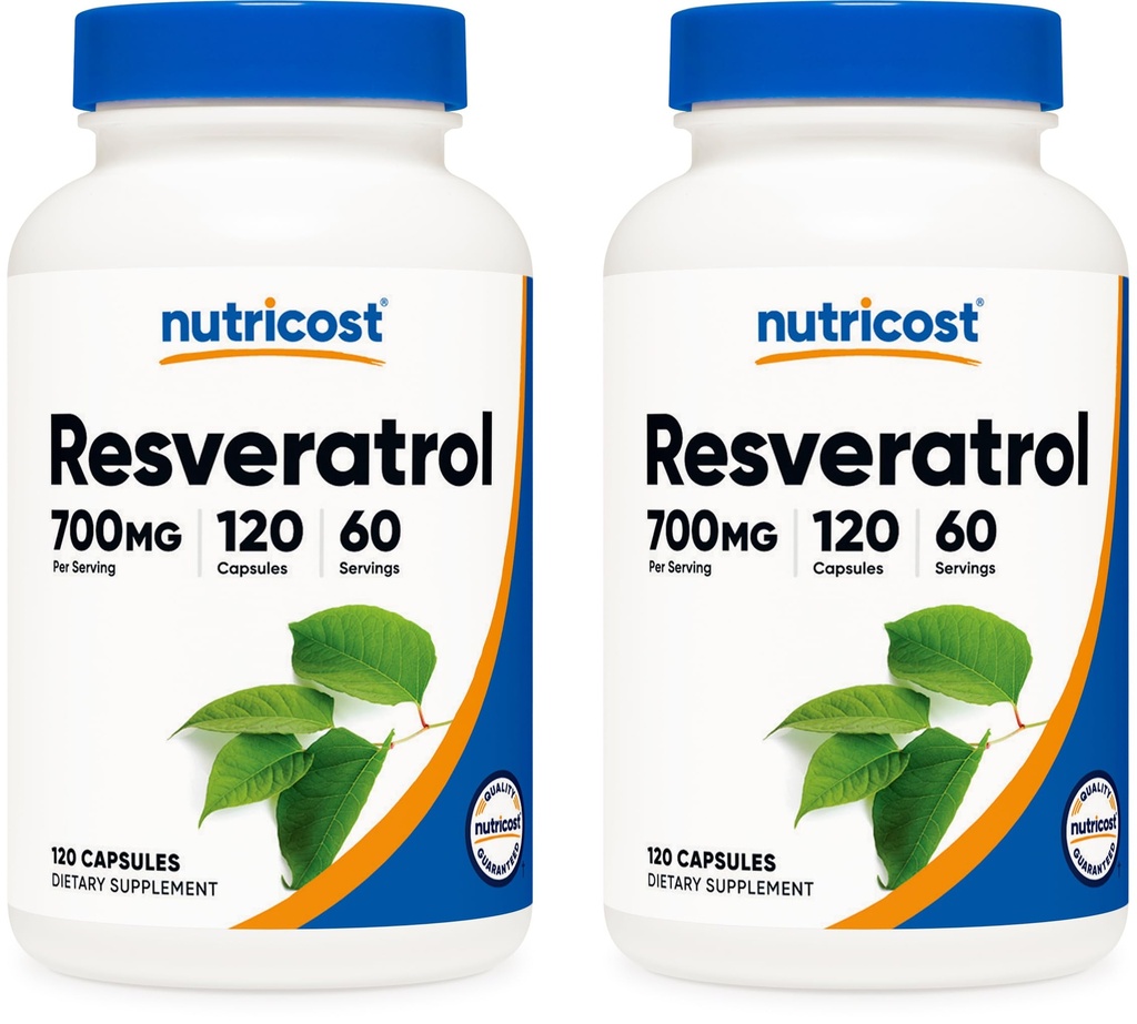 Nutricost Resveratrol 700mg; 120 Gemüsekapseln - 50% Trans-Resveratrol (2 Flaschen)