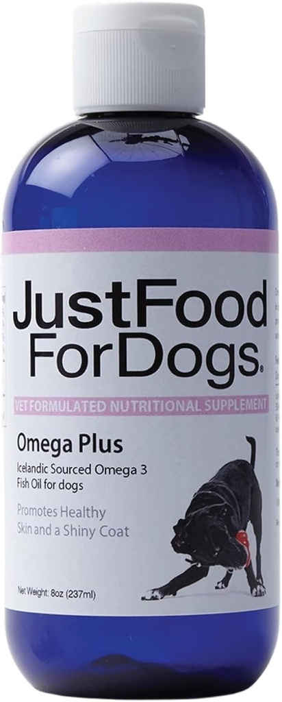 JustFoodForDogs Omega Plus Premium Fischöl für Hunde Omega 3 Supplement, Flüssigkeit, 8 oz