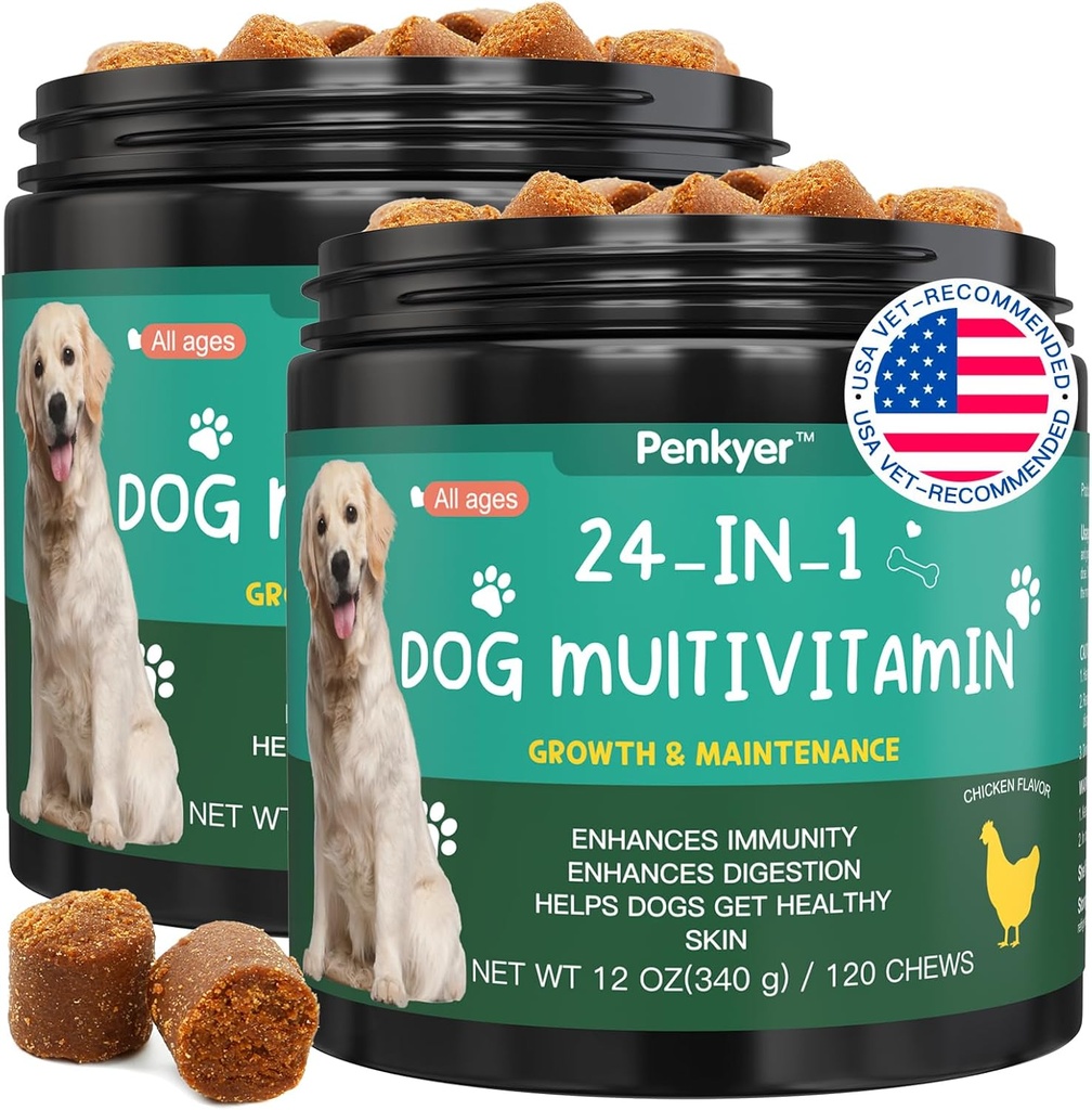 Hunde-Vitamine und Ergänzungen, Senior & Welpen Multivitamin für Hunde Unterstützung mit Glucosamin Chondroitin Omega Probiotics - Hund Multivitamine Chewable für Hip & Gelenk, Haut, Immune - (Hähnchen 240 Ct)