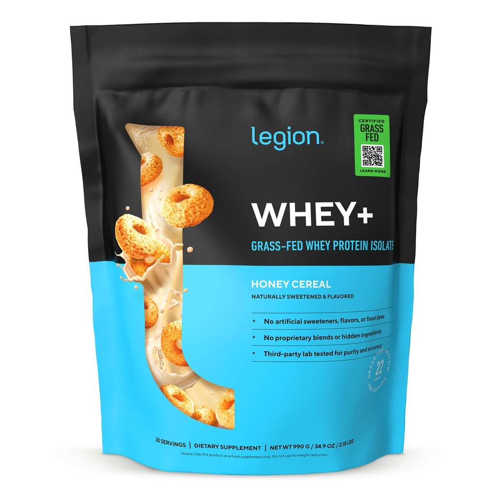 LÉGION Whey+ Protein Whey Isolate from Grass Fed Vows - Whey Protein Isolate Poudre faible en calories, non-OGM, sans sucre, sans lactose et sans gluten, toutes les protéines naturelles en poudre pour hommes et femmes, 30 portions