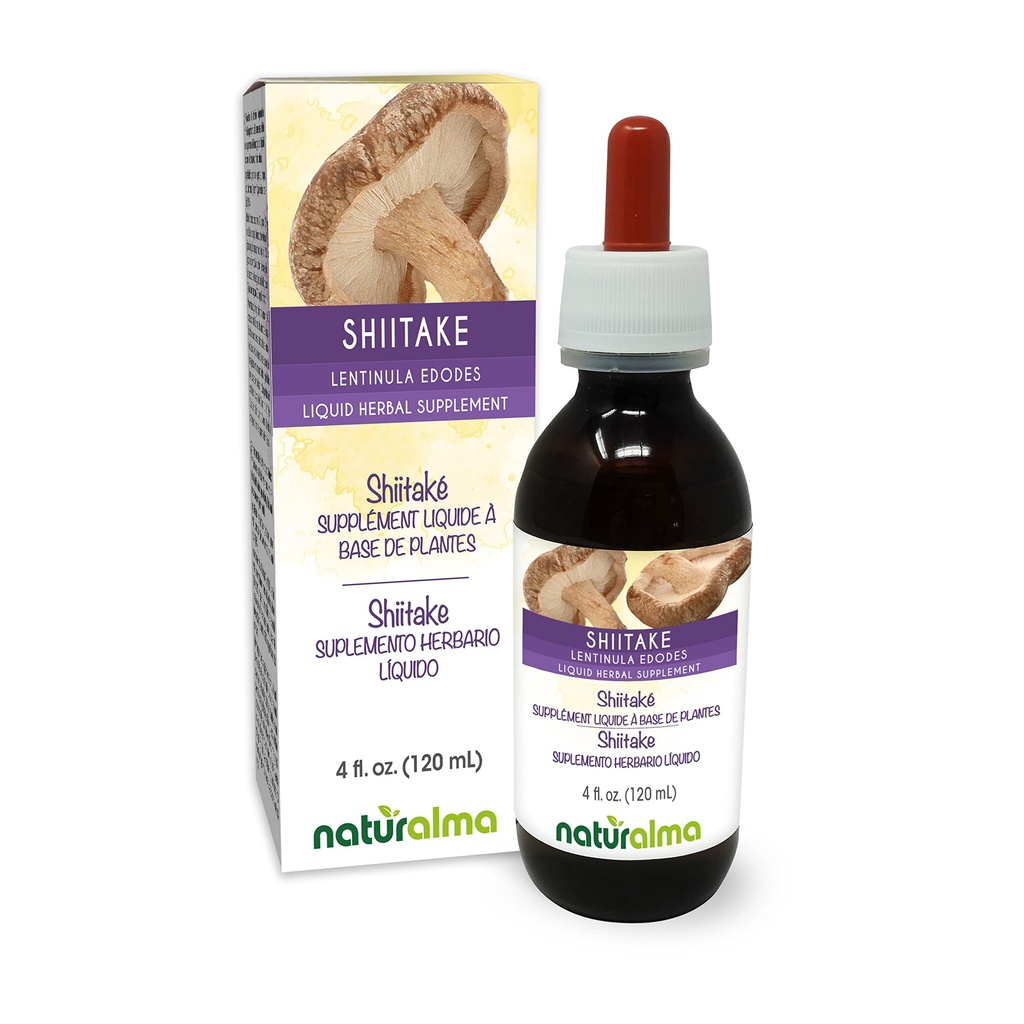 Naturalma Shiitake (Lentinula edodes) Pilz oder Pilz Alkoholfreie Tinktur 4 fl oz Flüssiger Extrakt in Tropfen | Kräuterergänzung | Vegan | Produkt von Italien