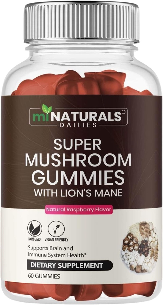 MINATURALS Super Pilz-Gummien für Erwachsene, 10X Pilz-Ergänzung w/Lions-Mane, unterstützt Gehirn und Immunsystem Gesundheit, Keine weiteren Pillen & Kapseln