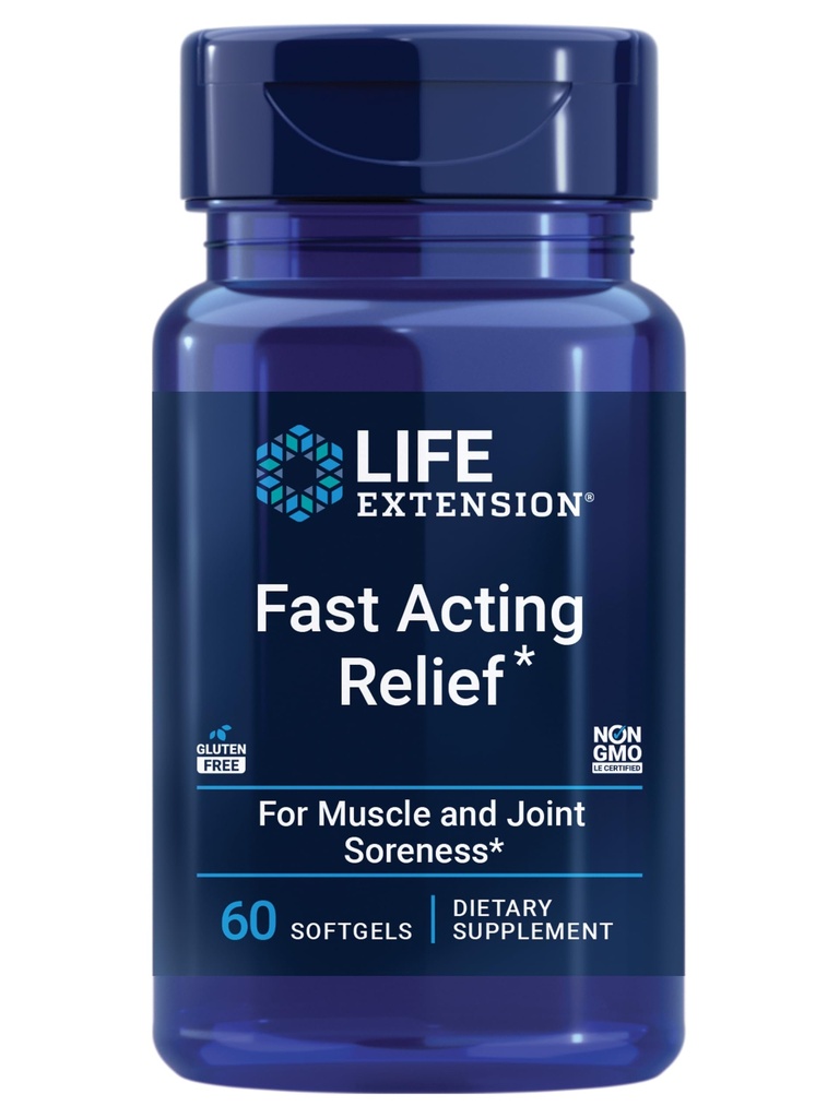 Life Extension Fast Acting Relief, Black Sesame Seeds, Turmeric, Boswellia, Joint Support Supplement, Quick Relief für Beschwerden in Knochen, Gelenke & Muskeln, Glutenfrei, Non-GMO, 60 Softgels