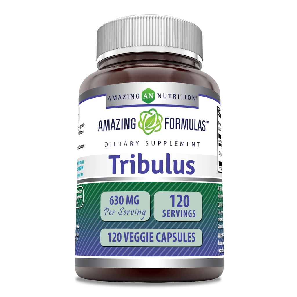 Formules étonnantes Supplément d'extrait de Tribulus Terrestris bio : 630 Mg par portion 120 Capsules de légumes : Non-OGM (sans gluten) Fabriqué aux États-Unis