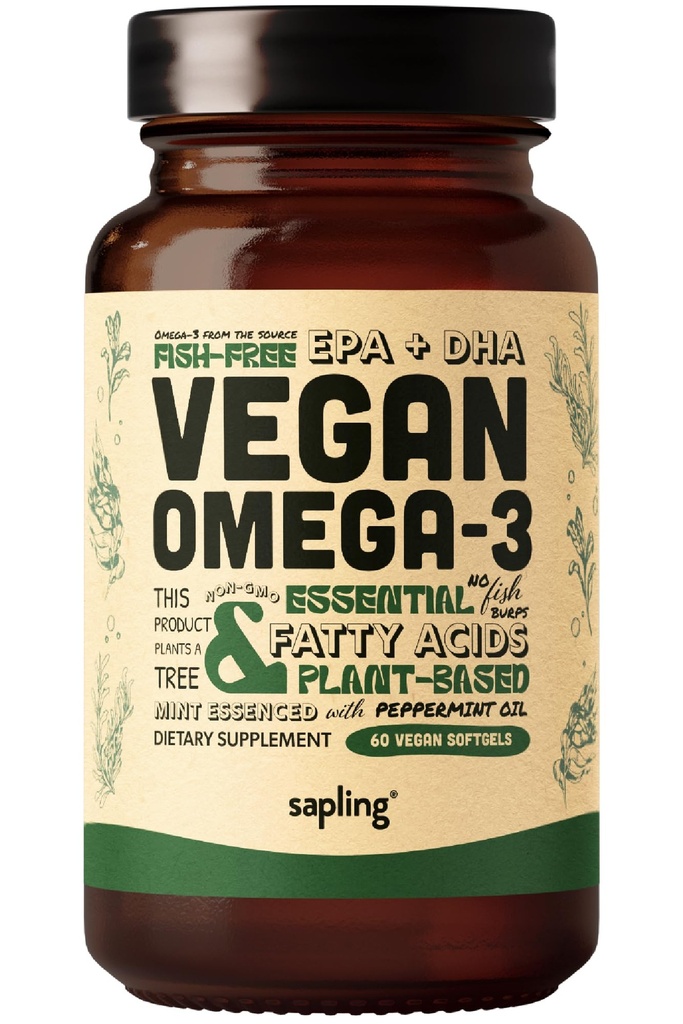 Vegan Omega 3 Supplement - Pflanzenbasierte DHA & EPA-Fettsäuren - Carrageenan frei, Alternative zu Fischöl, unterstützt Herz, Gehirn, Joint Health - Sustainable Sourced Algae - 60 Softgels