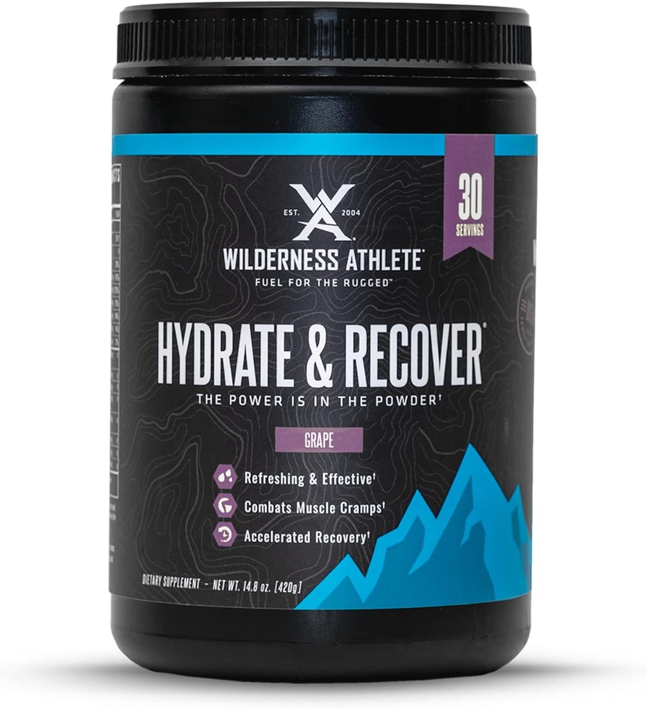 Wilderness Athlete - Hydrate & Recover | Flüssige Hydration Pulver Elektrolyt trinken Mix - Recover Faster mit Bcaas - Hydrate Pulver mit 1000mg Vitamin C - 30 Servierwanne (Grape)