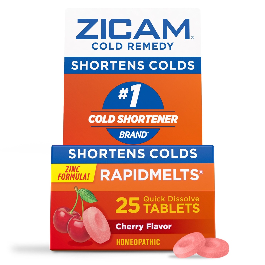 Zicam Cold Remedy Zinc Rapidmelts, Cherry Flavor, homéopathique, médecine de raccourcissement du froid, raccourcit la durée du froid, 25 Compte