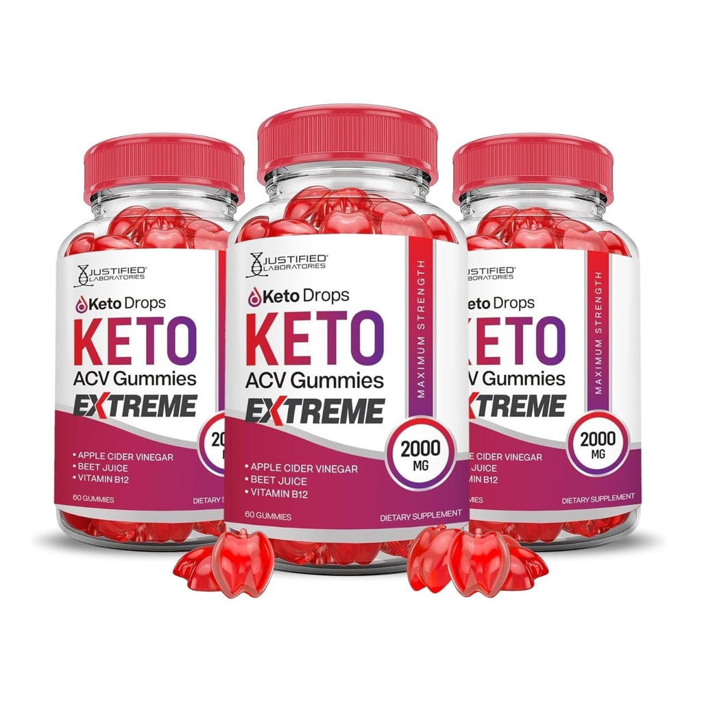 Justified Laboratories (3 Pack Keto Drops Keto ACV Gummis Extreme 2000MG Keto Drops Keto Gummies Advanced Formula Apple Cider Essig mit Granatapfelsaft Pulver B12 Vegan Non GMO 180 Gummys