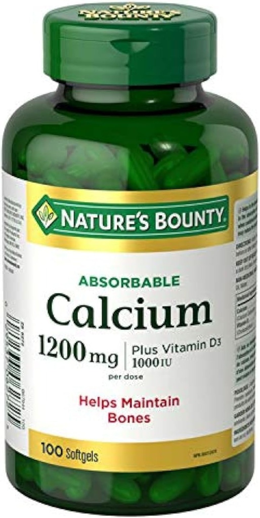 Calcium absorbant de la nature 1200mg plus vitamine D3 1000IU 100 compte