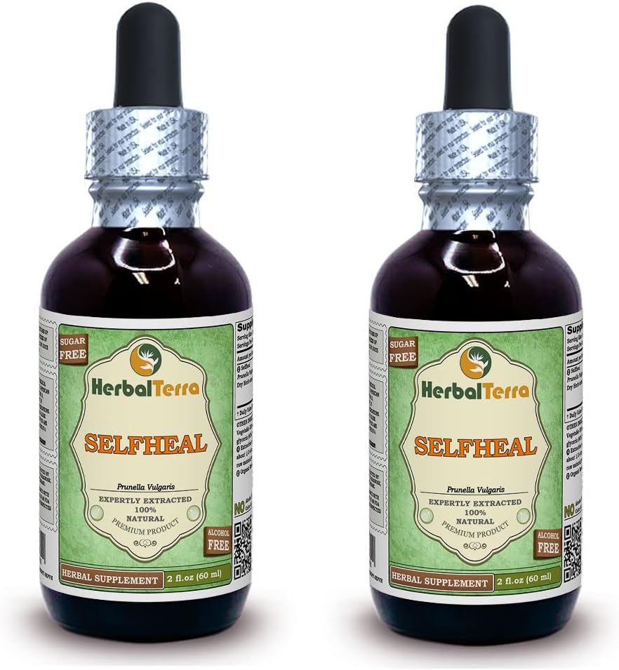 Selbstheal (Prunella Vulgaris) Glycerit, Organic Dried Herb Alcohol-FREE Liquid Extract (Markenname: HerbalTerra, Proudly made in USA) 2x2 fl.oz (2x60 ml)