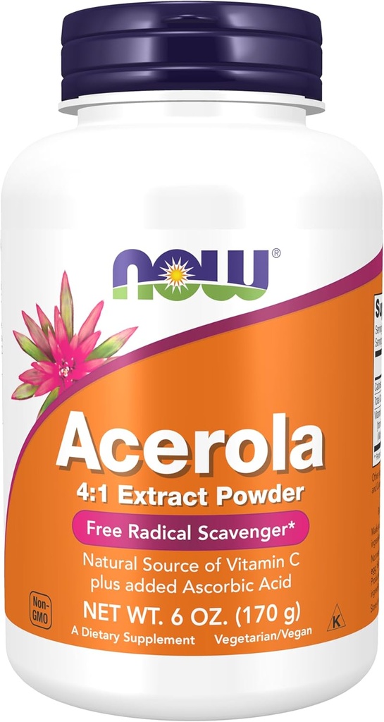 JETZT Nahrungsergänzungsmittel, Acerola 4:1 Extraktpulver, Acerola und Ascorbinsäure, freie Radikalfänger*, 6-Ounce