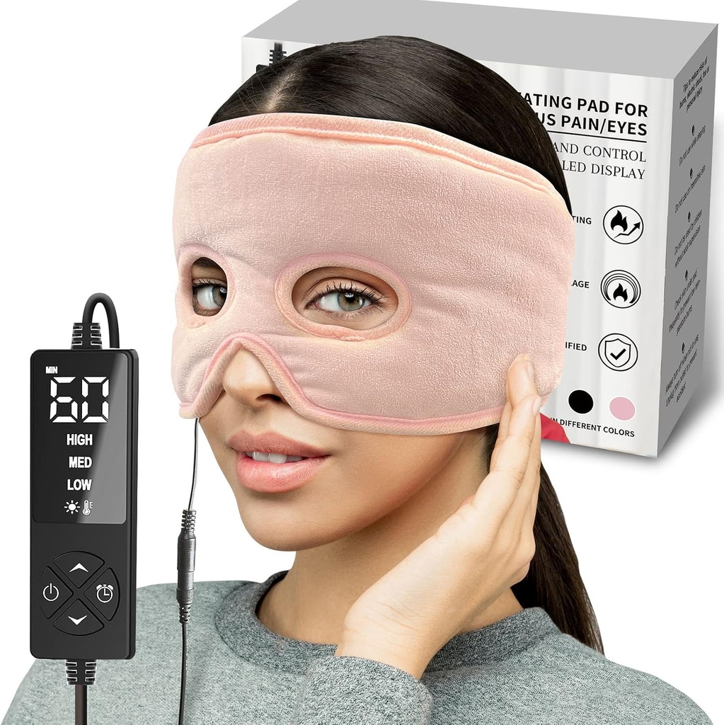 Feuchtigkeits-Wärme-Sinus-Druck Relief Maske mit 3 Wärmeeinstellungen, extra großes Gesicht Heizkissen für Augen, Sinusitis, Hormon Migraine, Zug Kopfschmerzen Relief