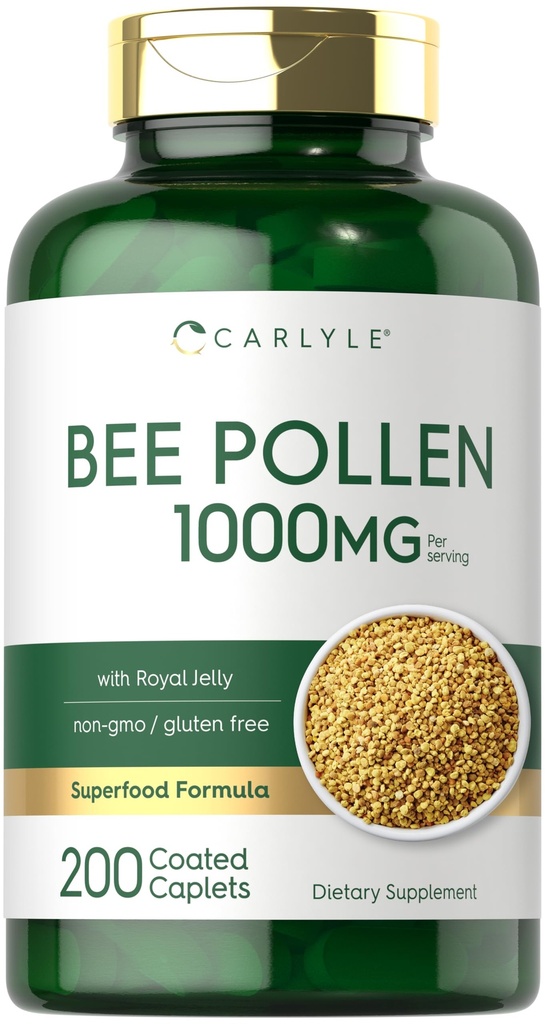 Carlyle Bee Pollen Supplement | 1000mg | 200 Caplets | mit Royal Jelly und Bee Propolis | für Männer und Frauen | Vegetarisch, Non-GMO, Glutenfrei