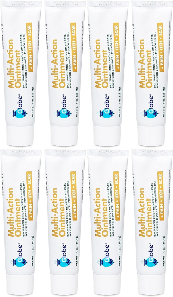Globe Multi-Action Salbe | Antibiotic Pain-Relieving, Anti-Itch, & Scar Minimizer | Erste Hilfe Salbe mit Neomycin, Bacitracin, Pramoxin HCl & Polymyxin B| Treats Minor Cuts, Scrapes & Burns (8)