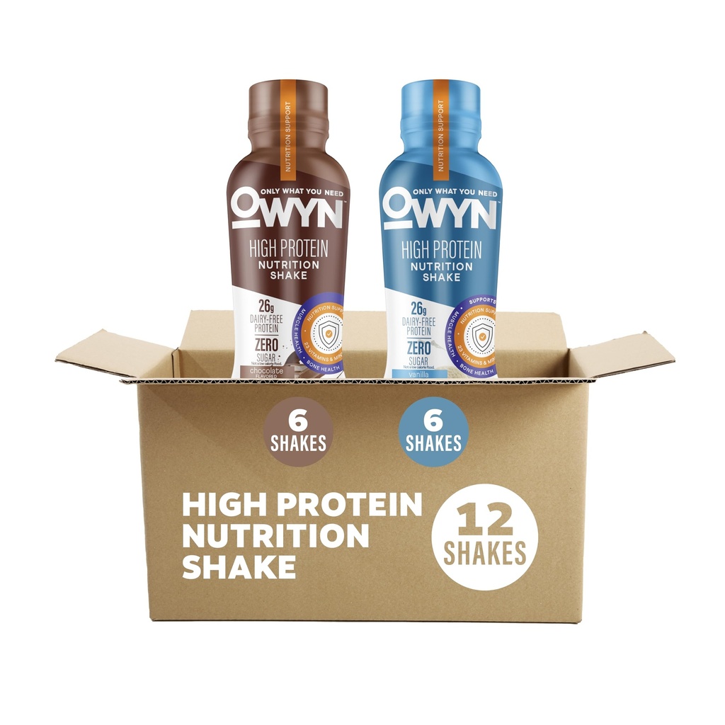 OWYN seulement ce que vous avez besoin de haute teneur en protéines à base de plantes Nutrition complète Shake, Chocolat & Vanilla Variety Pack, 12 Fl Oz (12 Pack)