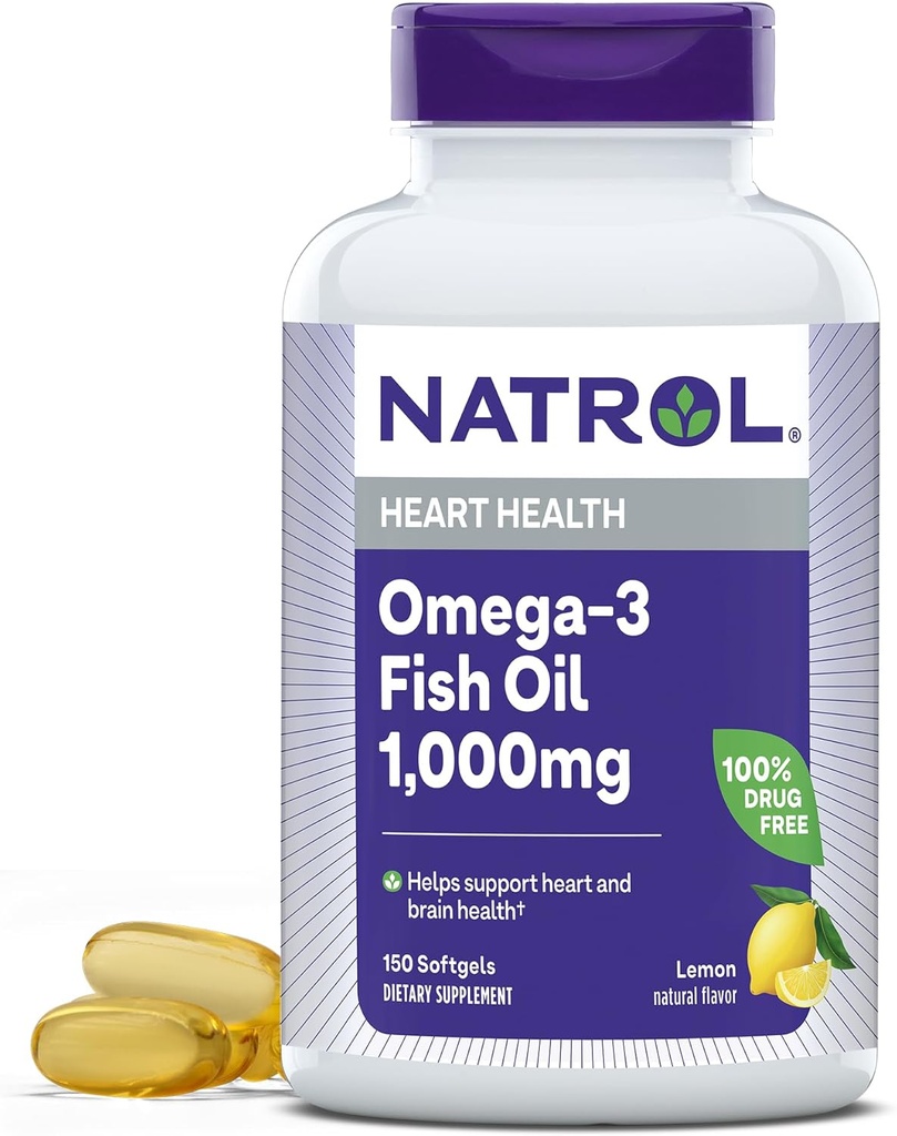 Natrol, Omega-3 Fish Oil Softgels, Herzgesundheit Nahrungsergänzungsmittel, 1000 mg, 150 Count