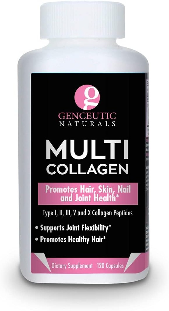 Genceutic Naturals Multi Collagen Capsules Typen I, II, III, V & X - 120 Veg Caps -für gesunde Haar Haut, Nägel 1500mg Non-GMO, Weide-Raised, Käfig frei und roh Kostenlose Quelle