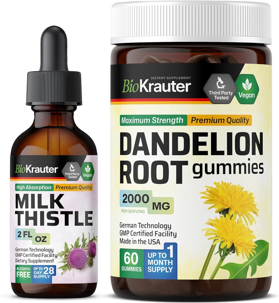 BIO KRAUTER Milchdistel Tinktur 2 Fl. Oz. & Dandelion 60 Gummie