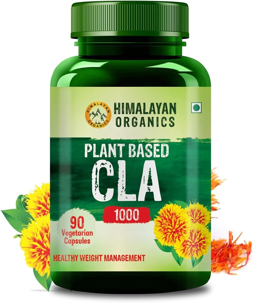 Himalayan Organics Plant Based CLA 1000 Safflower Oil Extract Fat Burner Supplement | Immunität Booster, Gewichtsverlust, Lean Muskelmasse | Gut für Männer und Frauen -90 Veg Kapseln
