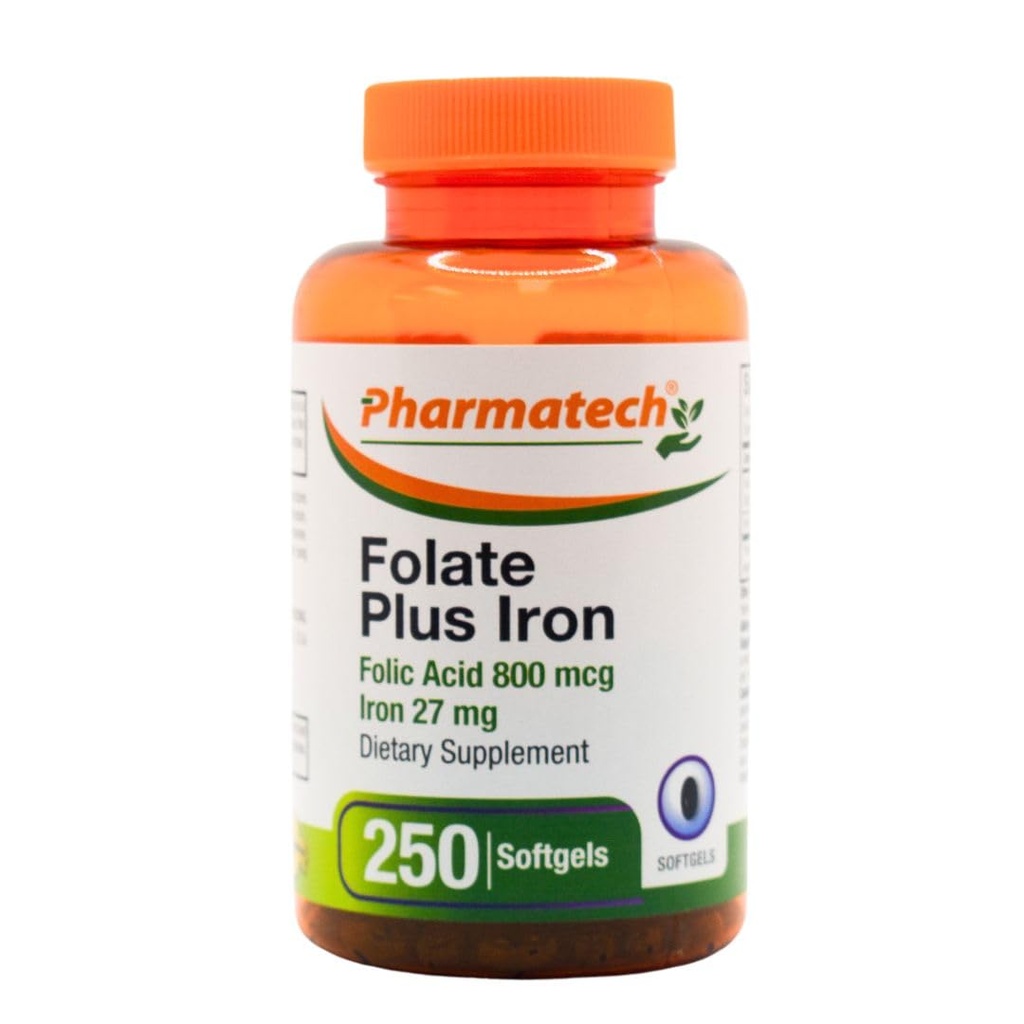 Acide folique 800 mcg Plus supplément de fer 27 mg pour les femmes, vitamine B9, folate prénatal, absorption rapide, fabriqué aux États-Unis, 250 softgels