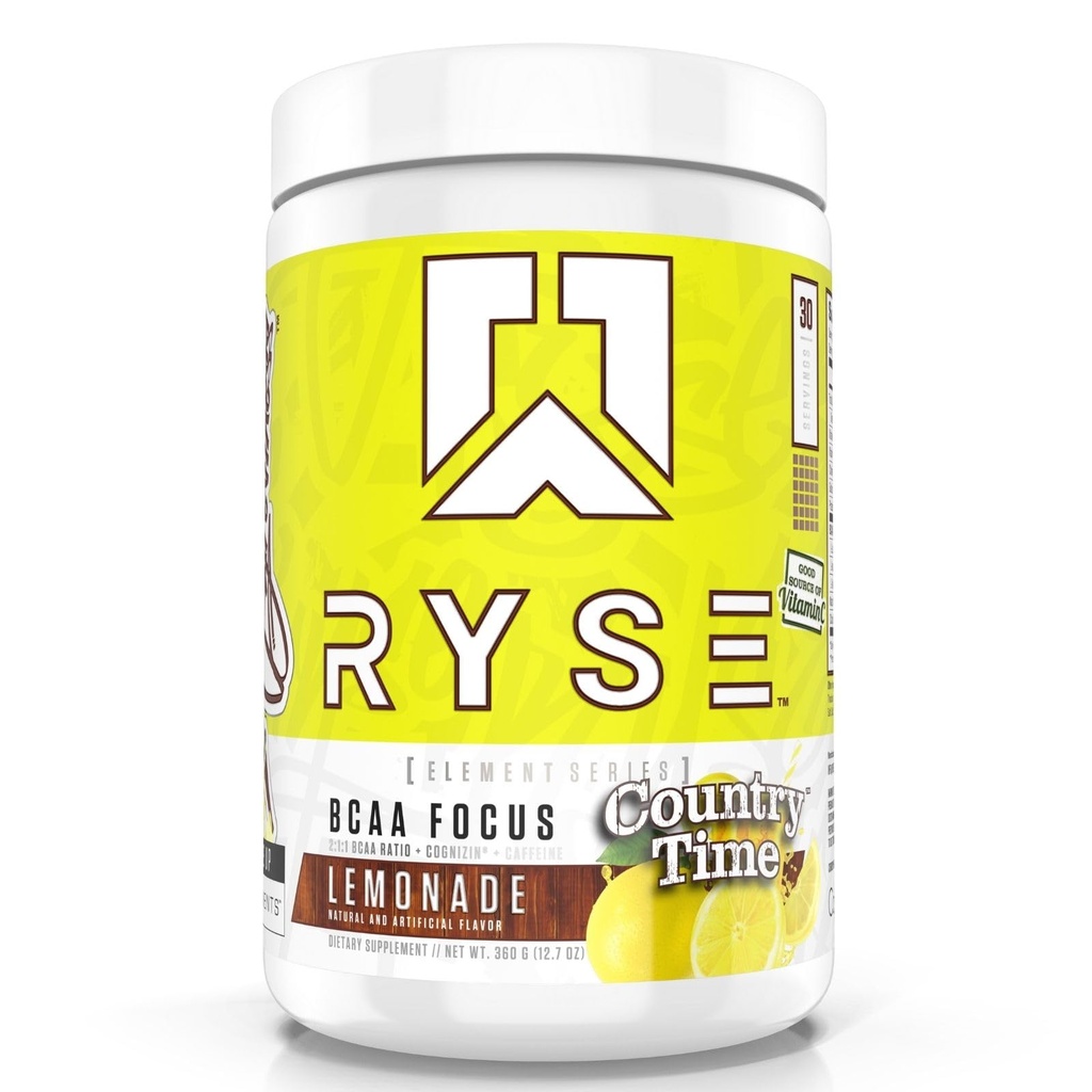 RYSE BCAA Focus Powder - Country Time Lemonade - BCAA Supplément avec électrolytes, caféine naturelle et Cognizin Supports pour l'hydratation, la récupération, l'énergie et la concentration pour les hommes et les femmes - 30 portions