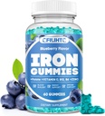 Eisengummis für Damen und Herren - Eisenergänzung mit Vitamin B6, B12, C, Zink, Folate für Erwachsene & Kinder - Unterstützung Eisenmangel, Anämie, Energie Boost, Blut Builder - Zuckerfrei Vegan 60ct Blueberry