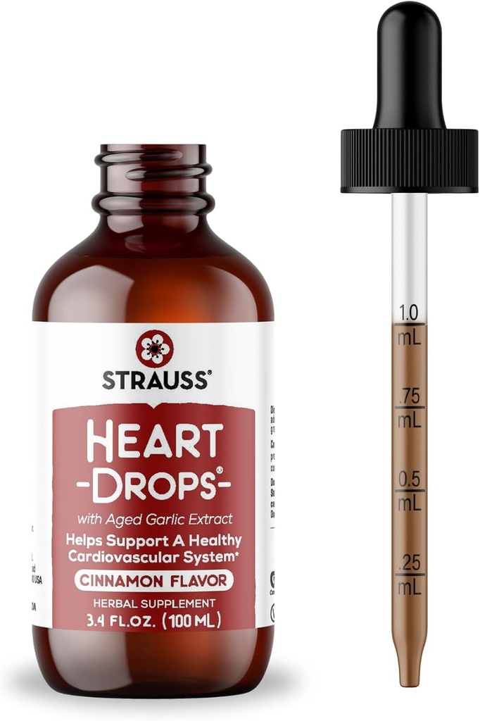 Strauss Naturals Heartdrops, Herbal Heart Supplements mit European Mistletoe und Extrakte von Aged Garlic, 3,4 fl oz, Cinnamon Flavor