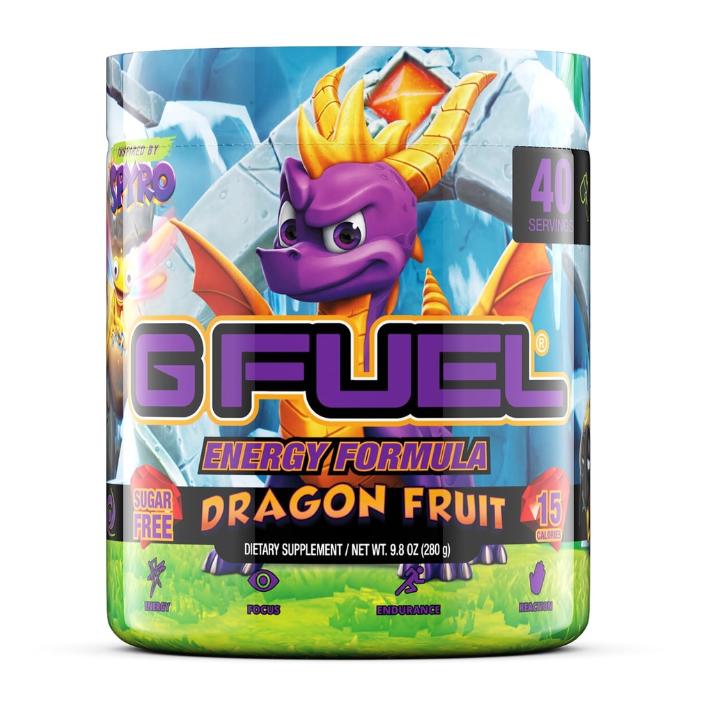G Fuel Spyro The Dragon Energy Drink Powder, Pre Workout Caffeine Mix für Gaming, Zucker freie Fokus Amino, Vitamin + Antioxidantien, 9.8oz (Dragon Fruit, 40 Servierungen)