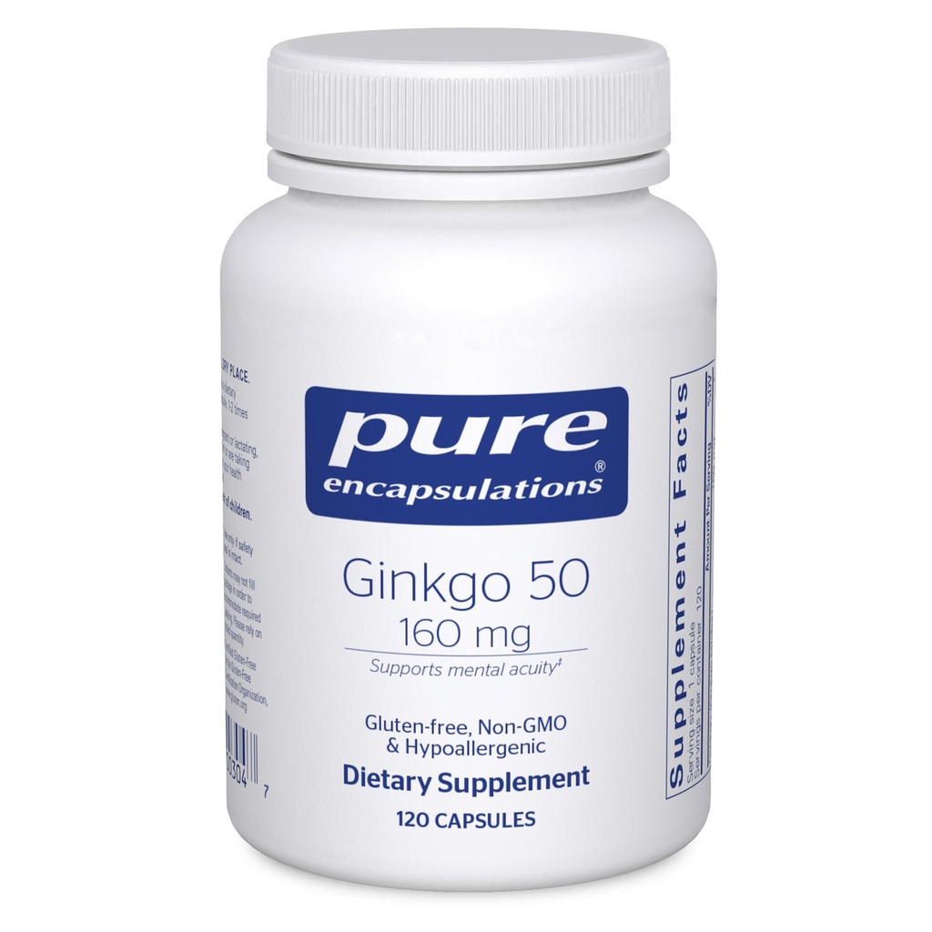 Pure Encapsulations Ginkgo 50 160 mg | Ginkgo Biloba Supplement to Support Oxygen, Blood Circulation, and Mild Memory Problems Associated with Aging* | 120 Capsules